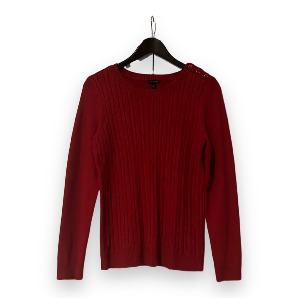 Talbots cable knit, button shoulder sweater. Red, size Medium.
